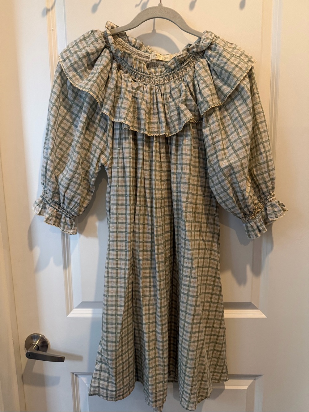 Christy Dawn Green and Cream Plaid Ruffle-Yoke Dress